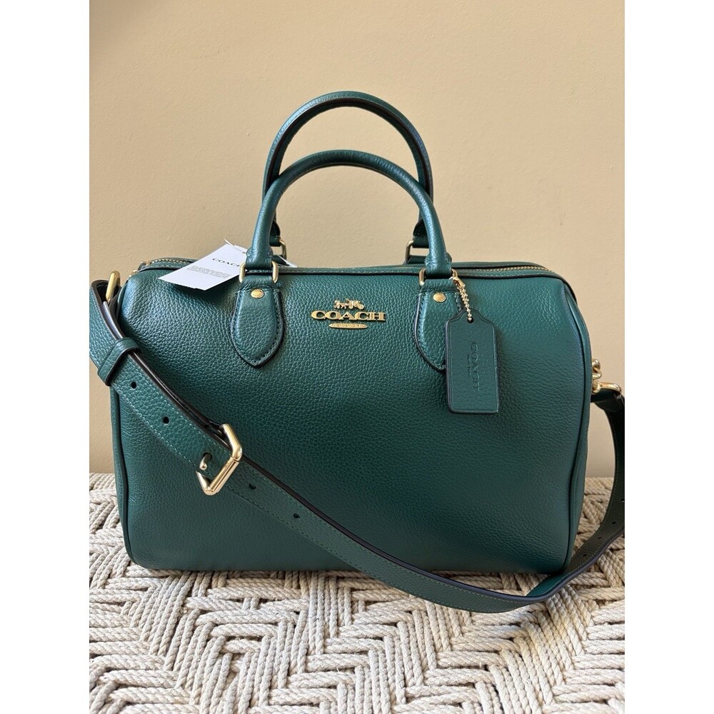 Coach Rowan Large Satchel Bag Purse Pebble Leather CES11 Gold Emerald Green NWT